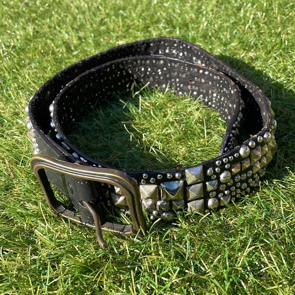 EUC Studded Black Leather Belt 38”